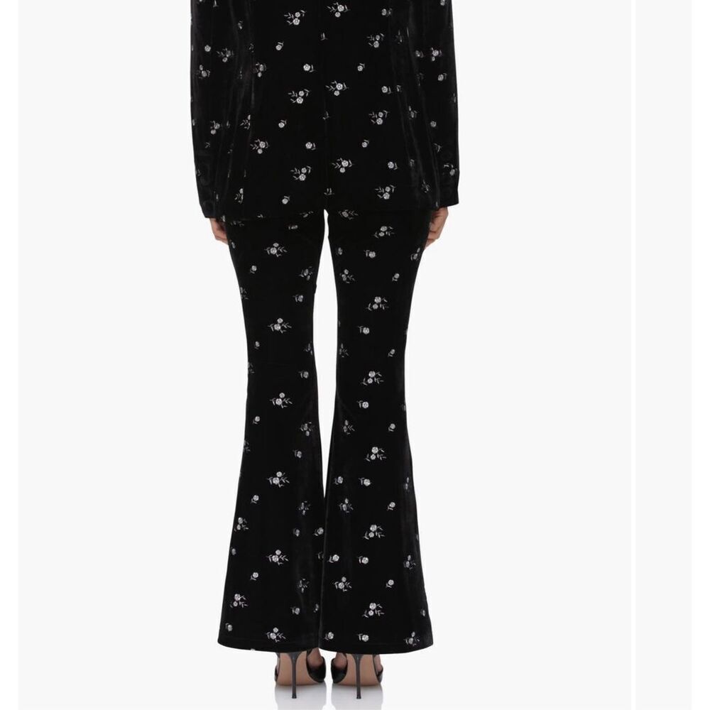 Avec Les Filles black stretch floral embroidered pants flare size M NWT - Picture 2 of 10